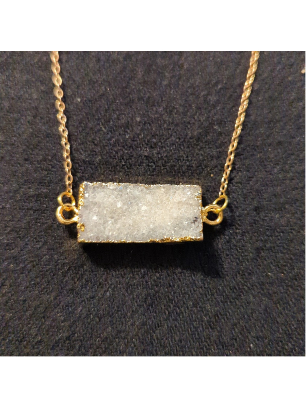 Gold Tone White Quartz Gemstone Druzy Bar Statement Necklace